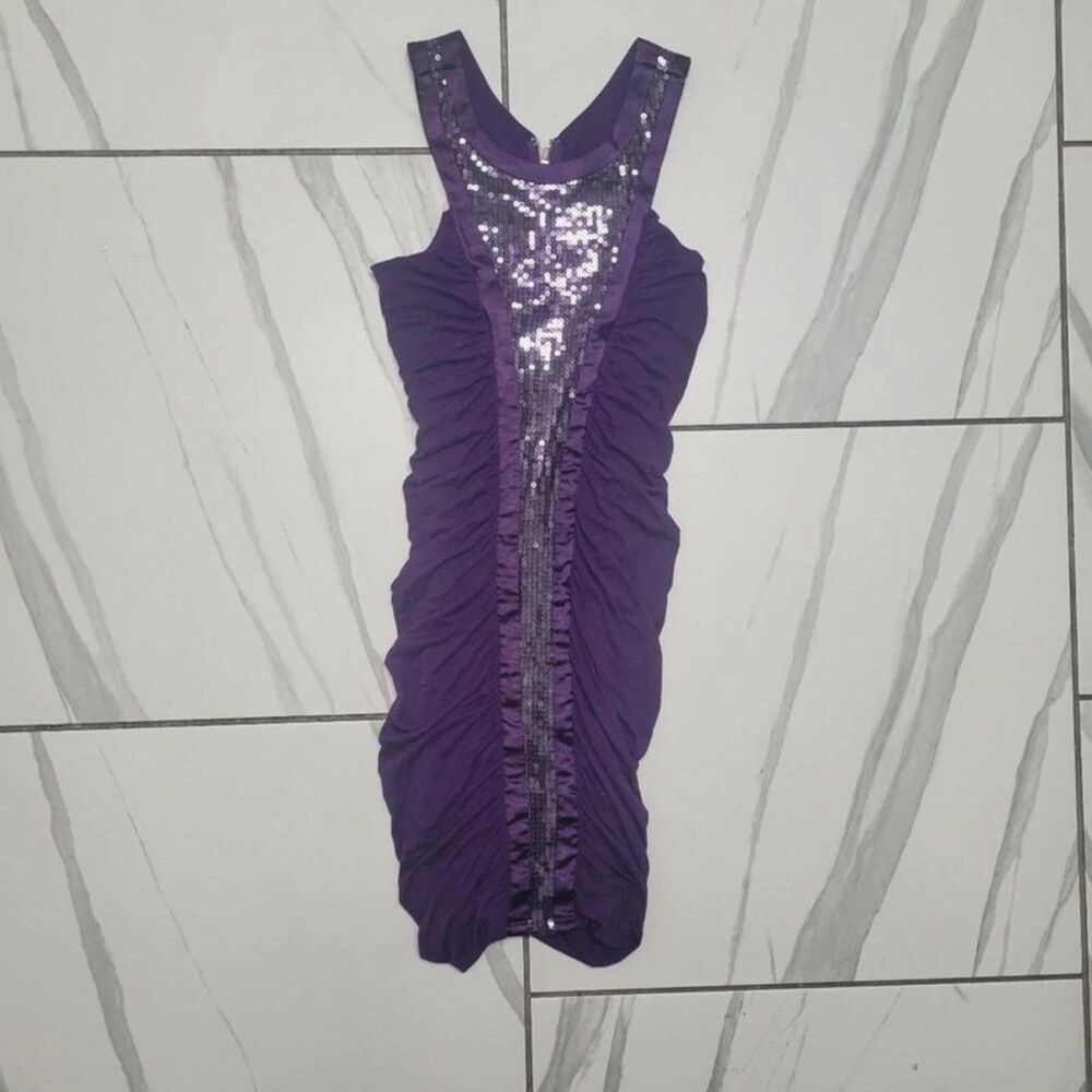 bebe Purple Sequin Ruched Bodycon Homecoming Dress Y2K 2000s Party